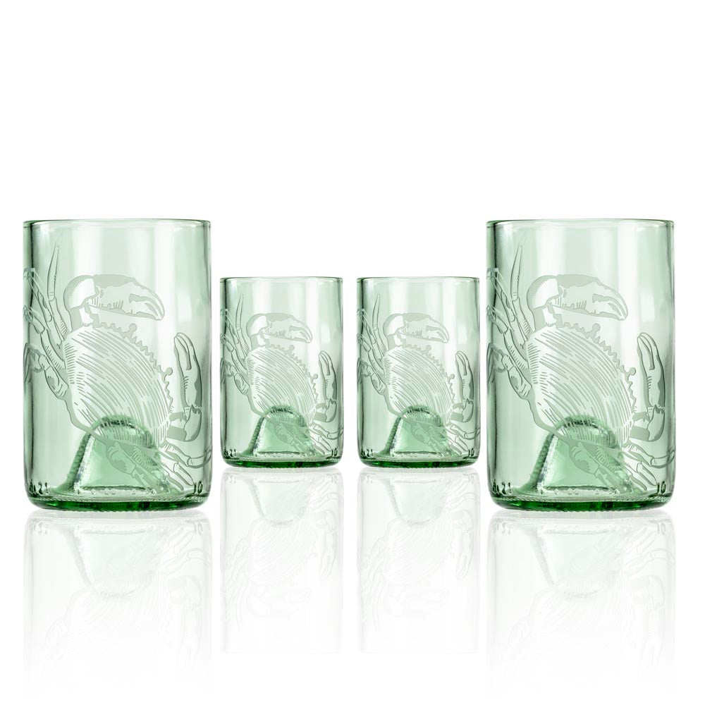 Upcycled Cooper Crab 12oz Green Repurposed Tumbler | Set of 4