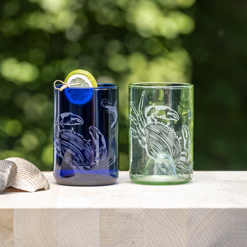 Rolf Glass Upcycled Cooper Crab 12oz Repurposed Bottle Tumbler