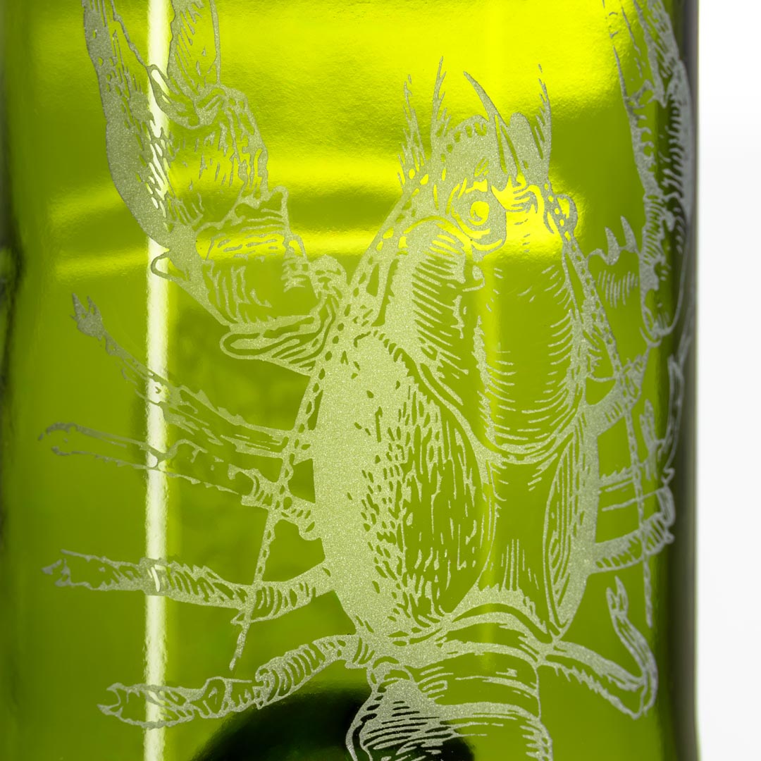 Upcycled Lola Lobster 12oz Dark Green Repurposed Tumbler detailed engraving by Rolf Glass