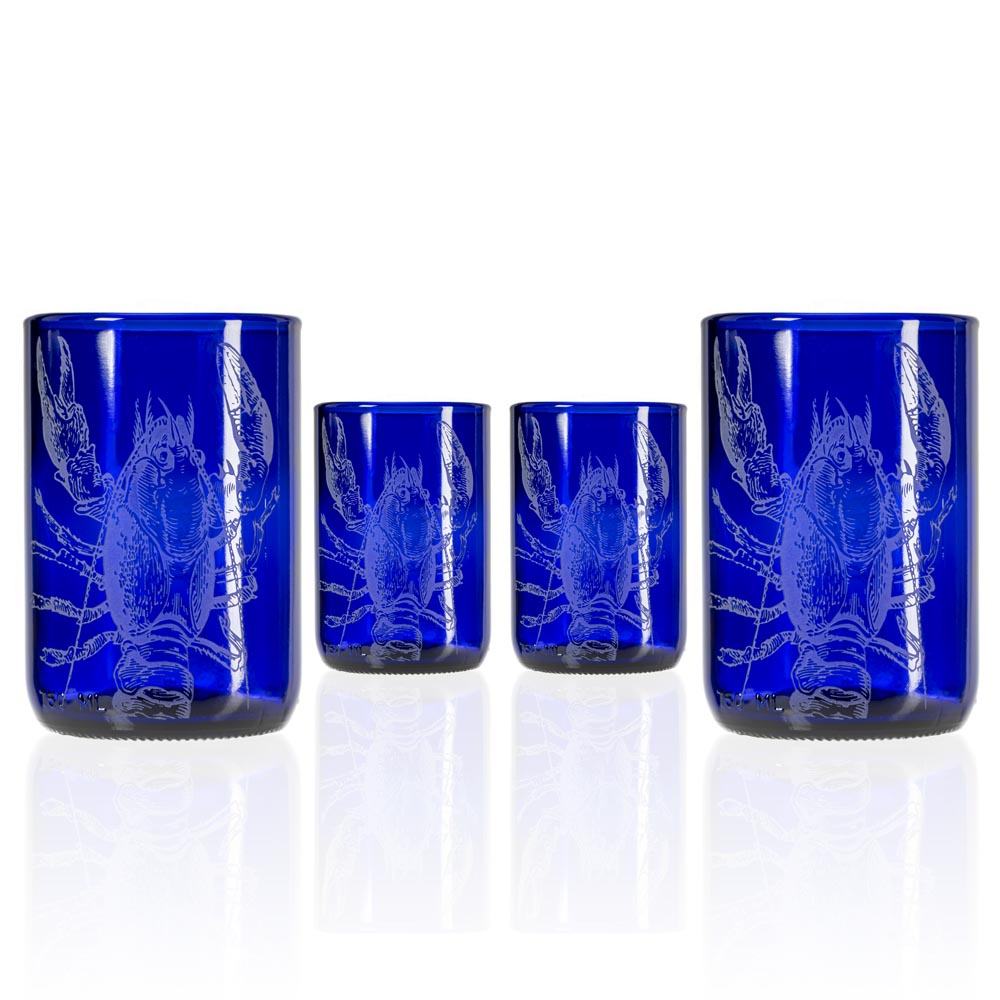 Upcycled Lola Lobster 12oz Blue Repurposed Tumbler | Set of 4 - Thumbnail 2