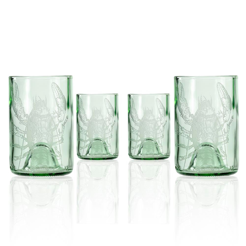 Upcycled Lola Lobster 12oz Green Repurposed Tumbler | Set of 4