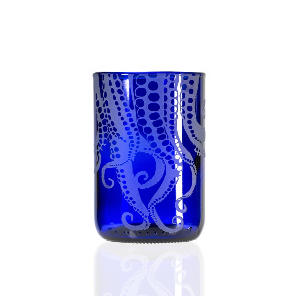 Rolf Glass Upcycled Oscar Octopus 12oz Repurposed Bottle Tumbler