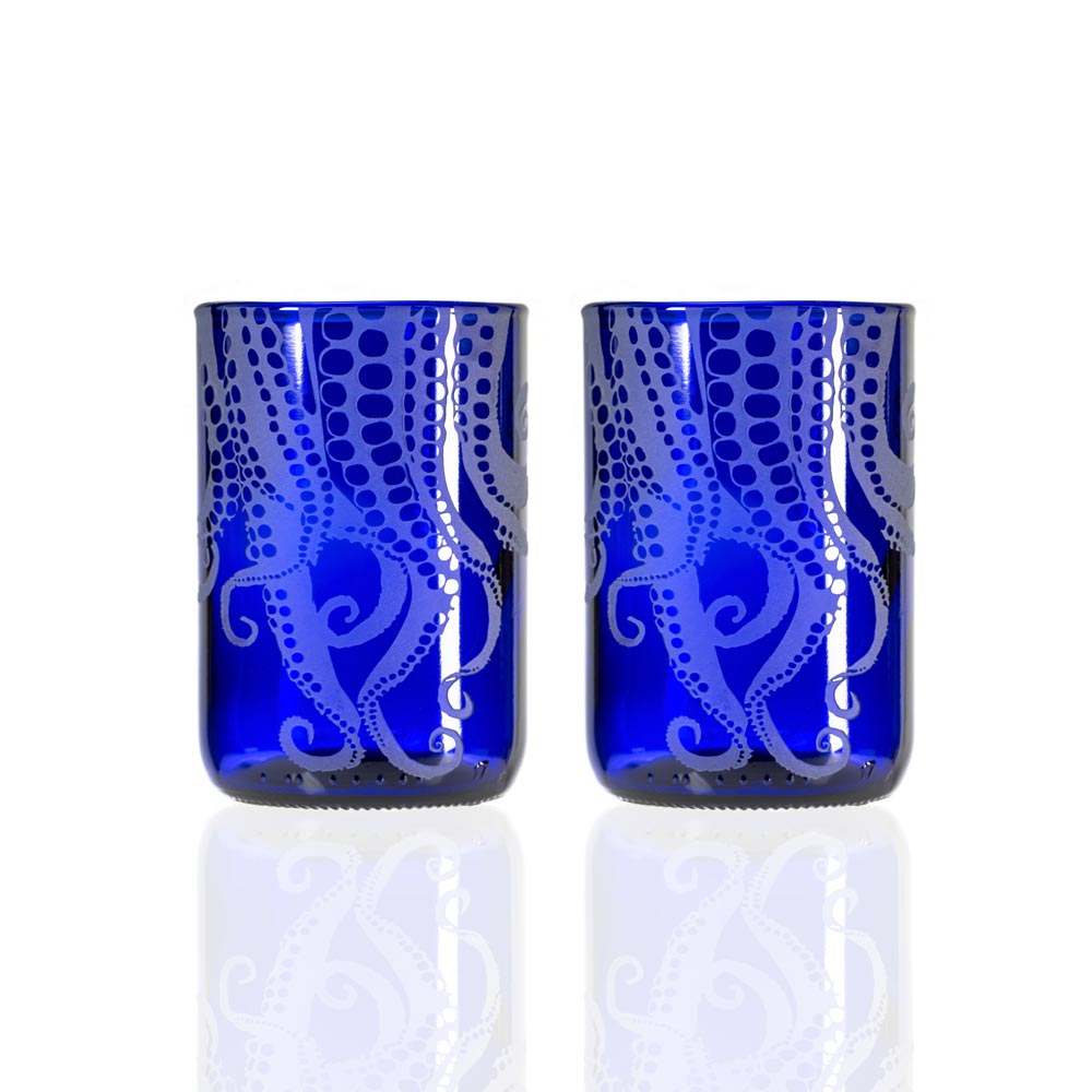 Upcycled Oscar Octopus 12oz Blue Repurposed Tumbler | Set of 4 - Thumbnail 4