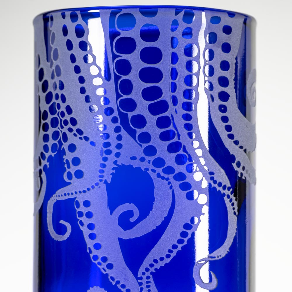 Rolf Glass Upcycled Oscar Octopus 12oz Repurposed Bottle Tumbler