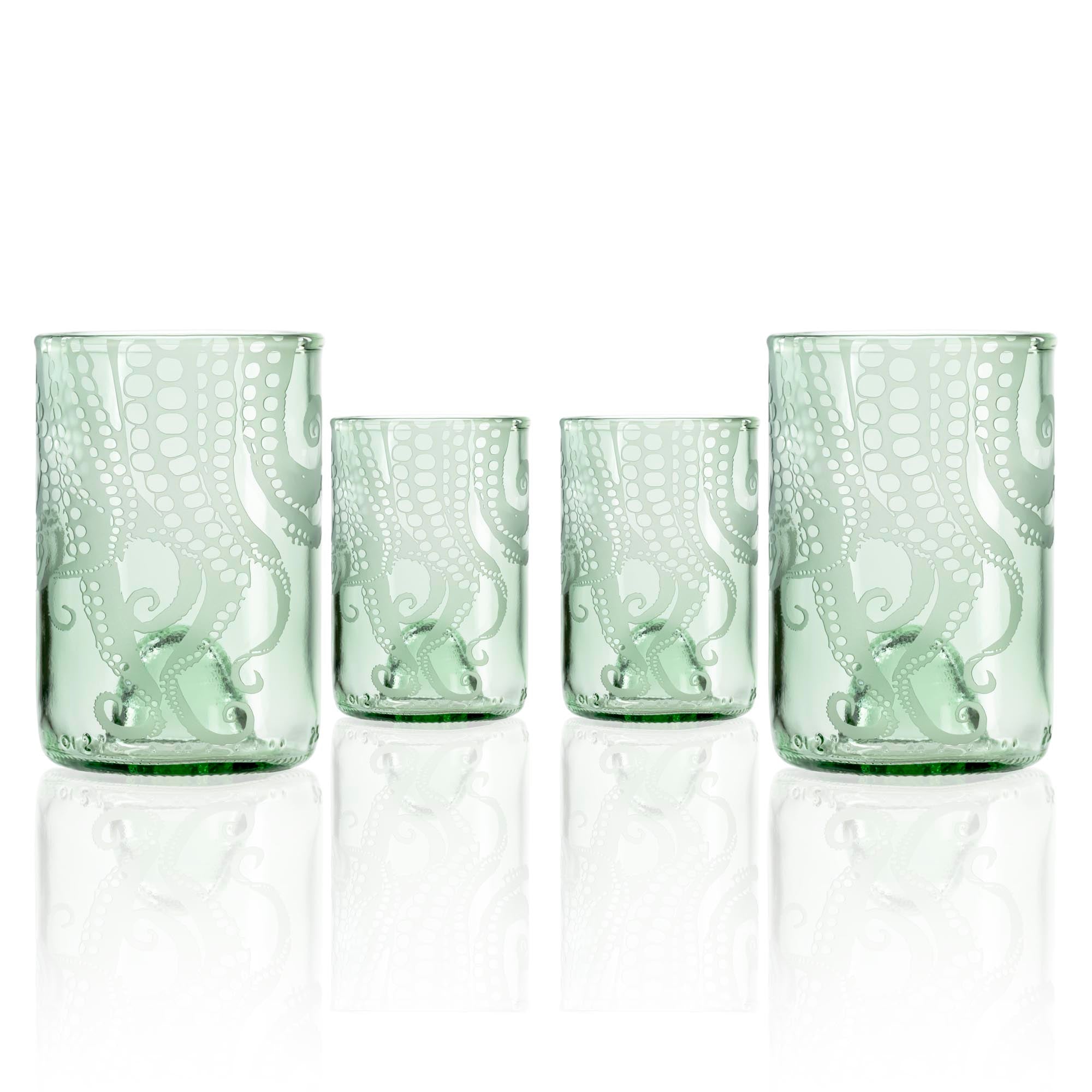 Upcycled Oscar Octopus 12oz Blue Repurposed Tumbler | Set of 4 - Thumbnail 2