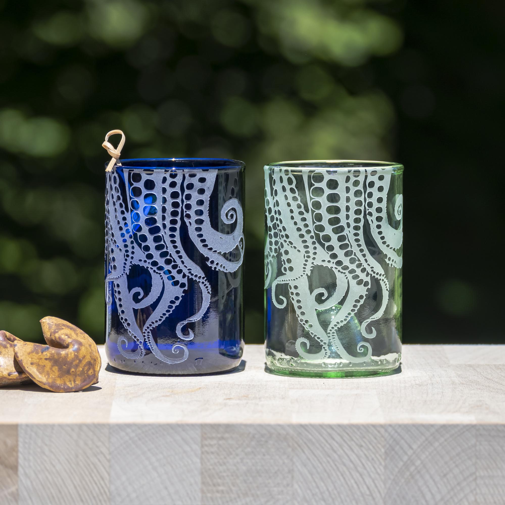 Rolf Glass Upcycled Oscar Octopus 12oz Repurposed Bottle Tumbler