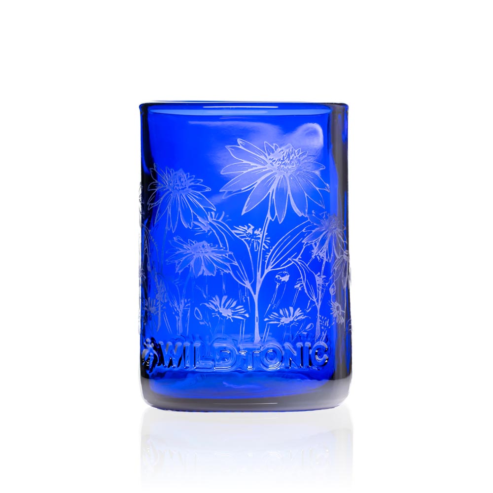 Wildflowers 12oz Blue Repurposed Glass Tumbler | Set of 4