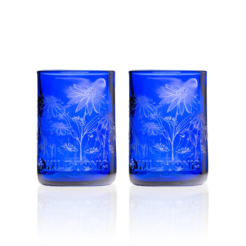 Rolf Glass Wildflowers 12oz Repurposed Blue Glass Tumbler