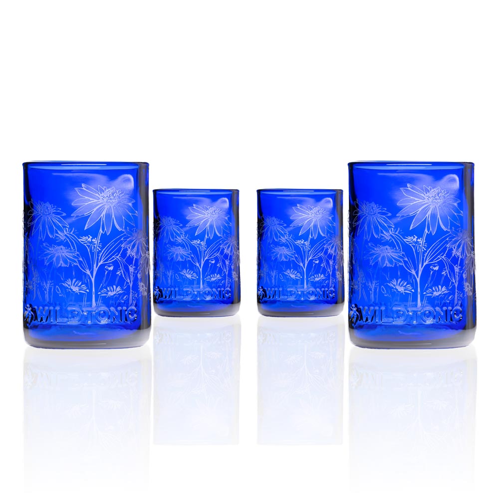 Wildflowers 12oz Blue Repurposed Glass Tumbler | Set of 4 - Thumbnail 2