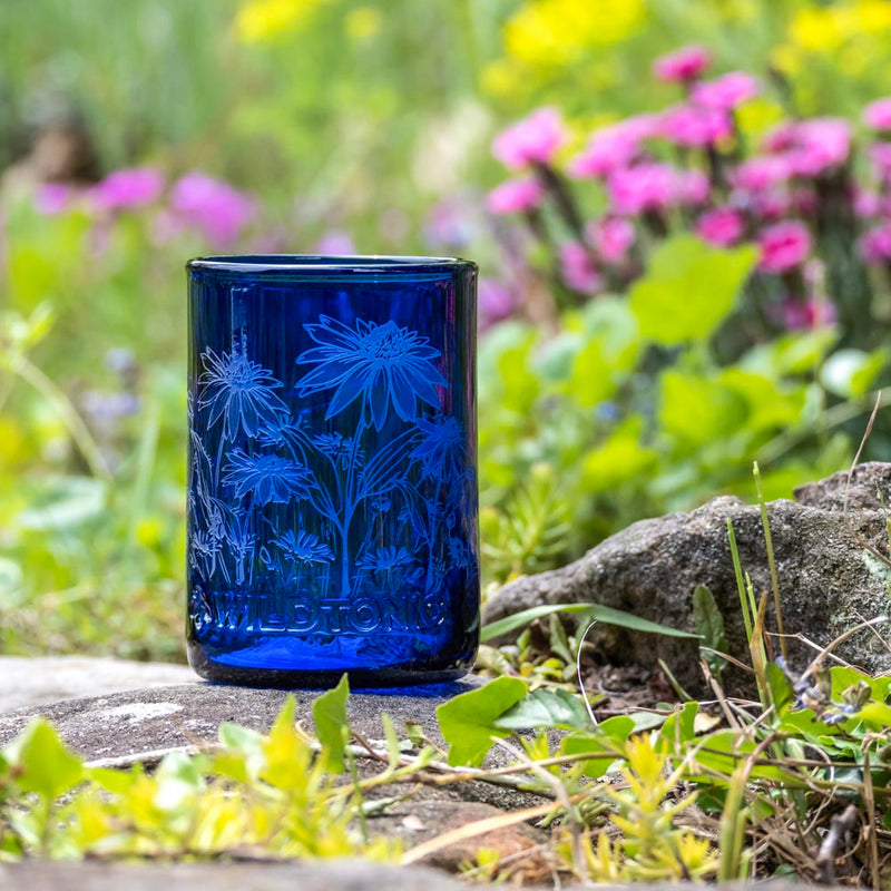 Rolf Glass Wildflowers 12oz Repurposed Blue Glass Tumbler