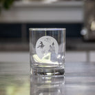 Rolf Glass Jinx Witch Double Old Fashioned Glass lifestyle photo, showing a Halloween-themed whiskey glass on a kitchen counter