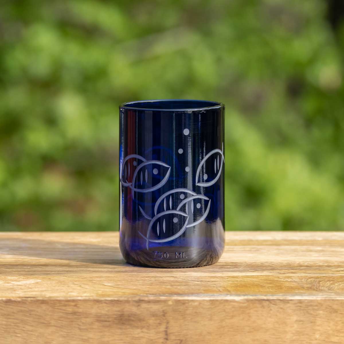 Rolf Glass Blue Fish 14oz Recycled Repurposed Water Glass Tumbler