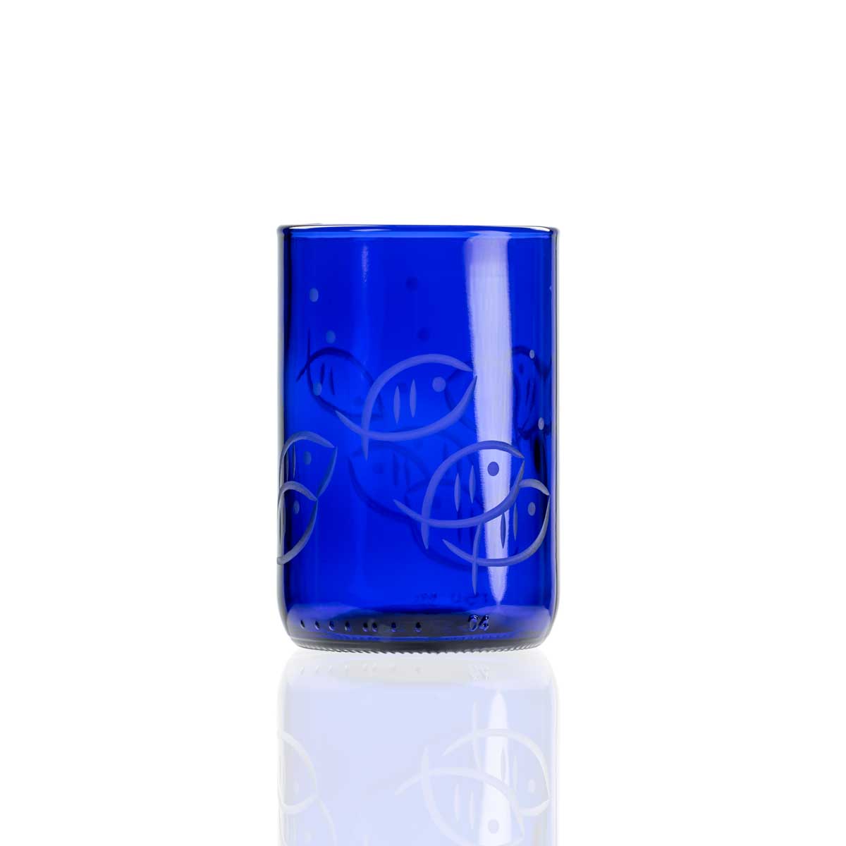 Rolf Glass Blue Fish 14oz Recycled Repurposed Water Glass Tumbler