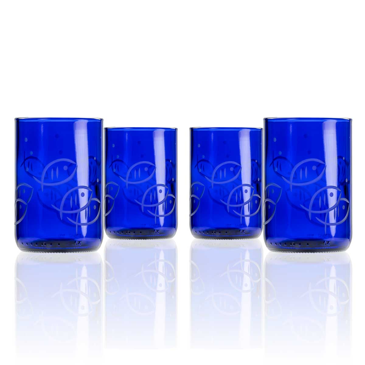 Rolf Glass Blue Fish 14oz Recycled Repurposed Water Glass Tumbler