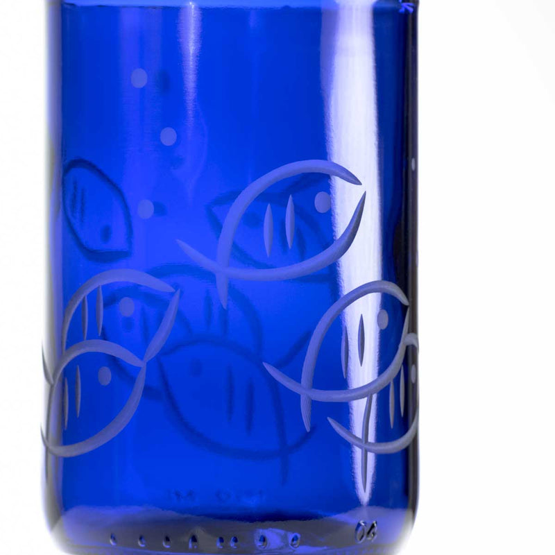 Rolf Glass Blue Fish 14oz Recycled Repurposed Water Glass Tumbler
