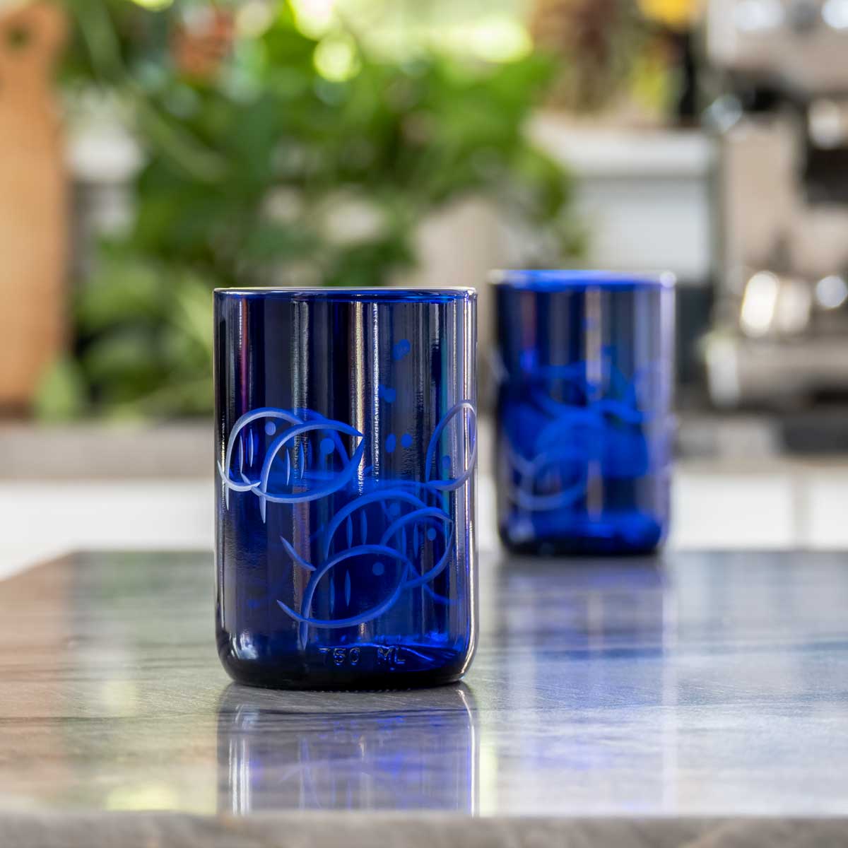 Rolf Glass Blue Fish 14oz Recycled Repurposed Water Glass Tumbler