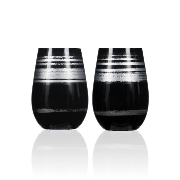 Rolf Glass Cosmo Black and Silver 16.5oz Stemless Wine Tumbler