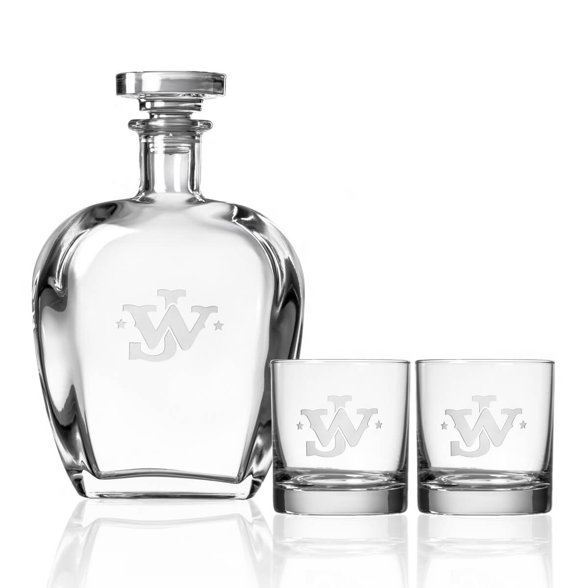 Rolf Glass John Wayne "JW" 23oz Whiskey Decanter 3pc Set