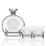 Rolf Glass Royal Fleur De Lis 23oz Whiskey Decanter 3pc Set