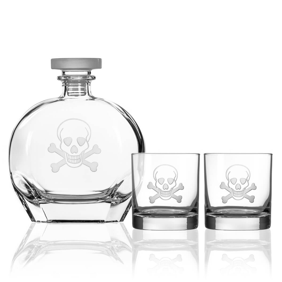 Rolf Glass Skull and Crossbones 23oz Whiskey Decanter set of 3