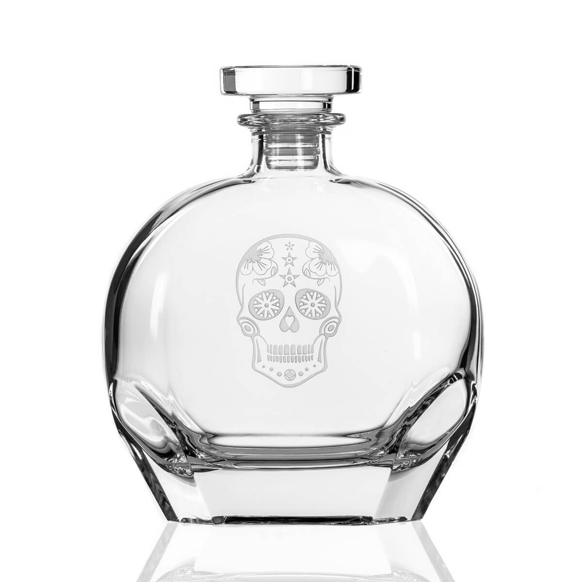 Rolf Glass Sugar Skull 23oz Whiskey Decanter Set of 3