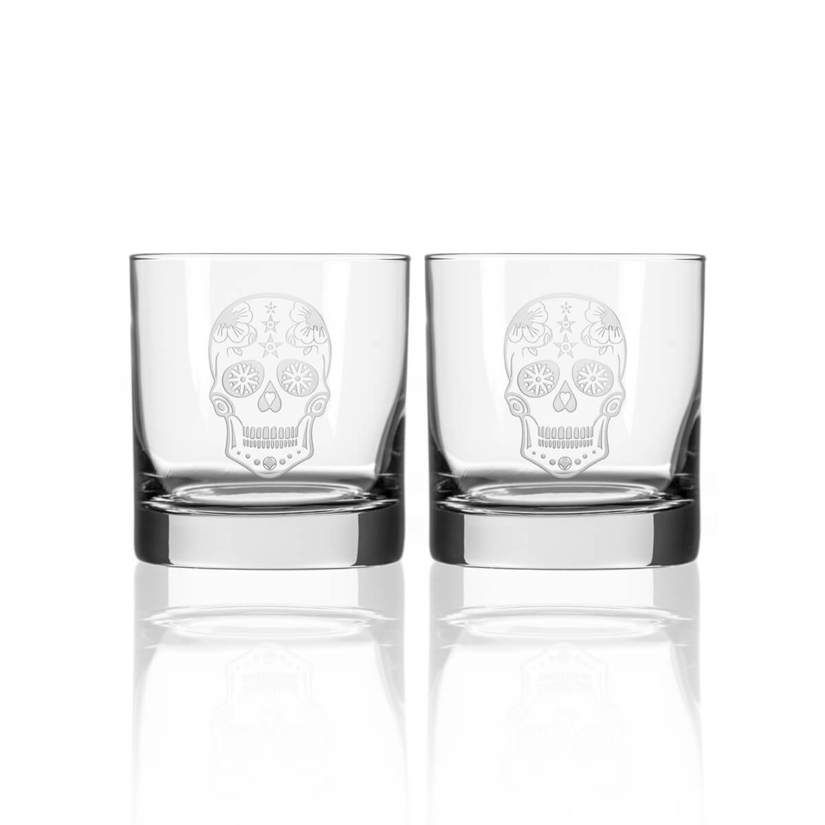 Rolf Glass Sugar Skull 23oz Whiskey Decanter Set of 3