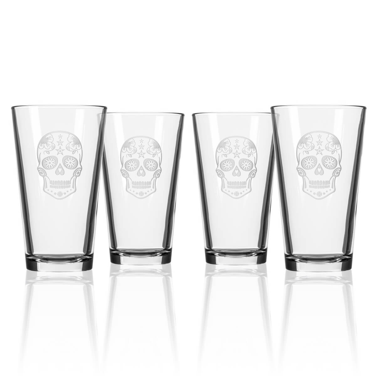 Sugar Skull 16oz Beer Pint Glass | Set of 4