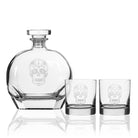 Rolf Glass Sugar Skull 23oz Whiskey Decanter Set of 3