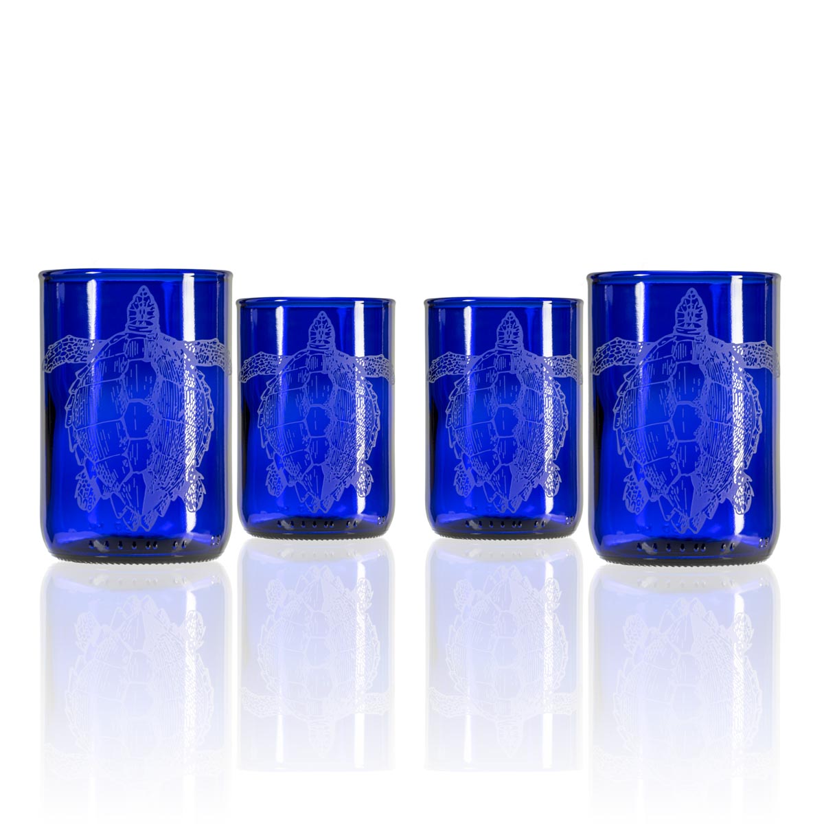 Upcycled Tina Turtle 12oz Blue Repurposed Tumbler | Set of 4